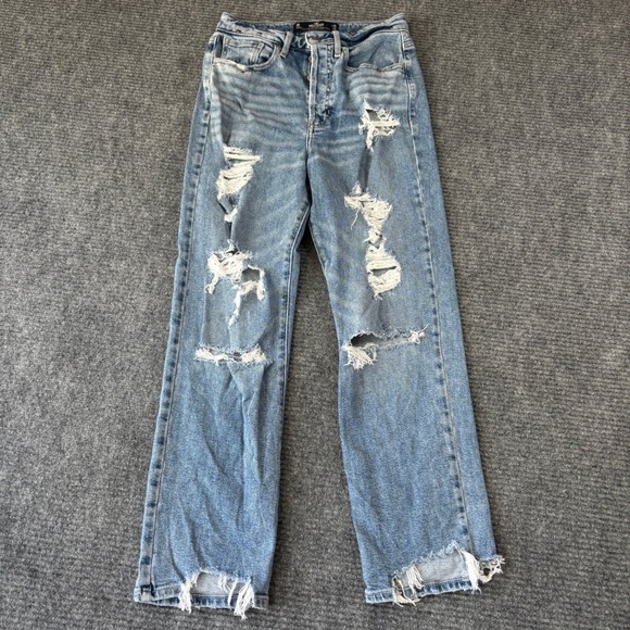 Hollister Denim - Hollister Ultra High-Rise Crop Vintage Straight Distressed Jeans Light Wash 3R